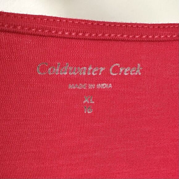 Coldwater Creek Top XL Red Cotton Snowflake Tee Long Sleeve Embroidered NWT - Picture 2 of 8